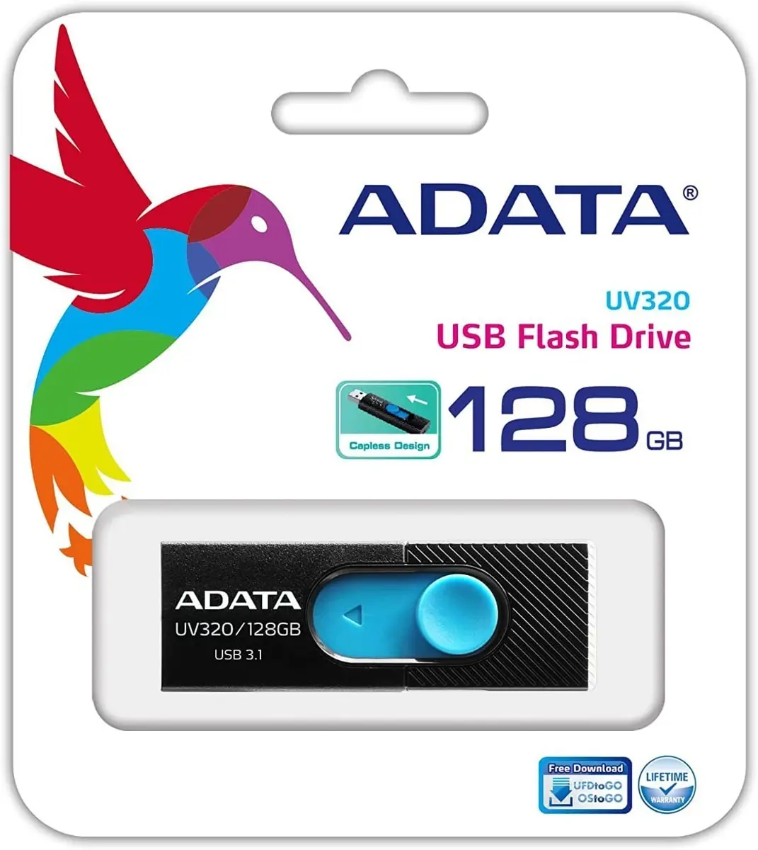 Memoria USB Adata UV320 3,2 - 128GB - Negra Con Azul