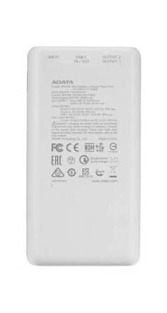 Power Bank Adata P10000QCD - Carga Rapida - 10000MAH - 2 Puertos USB - 1 Tipo C - Pantalla Indicadora De Carga - Blanca miniatura 6