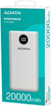 Power Bank Adata P20000QCD - Carga Rapida - 20000MAH - 2 Puertos USB - 1 Tipo C - Pantalla Indicadora De Carga - Negra