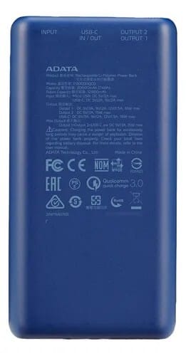 Power Bank Adata P20000QCD - Carga Rapida - 20000MAH - 2 Puertos USB - 1 Tipo C - Pantalla Indicadora De Carga - Azul miniatura 3
