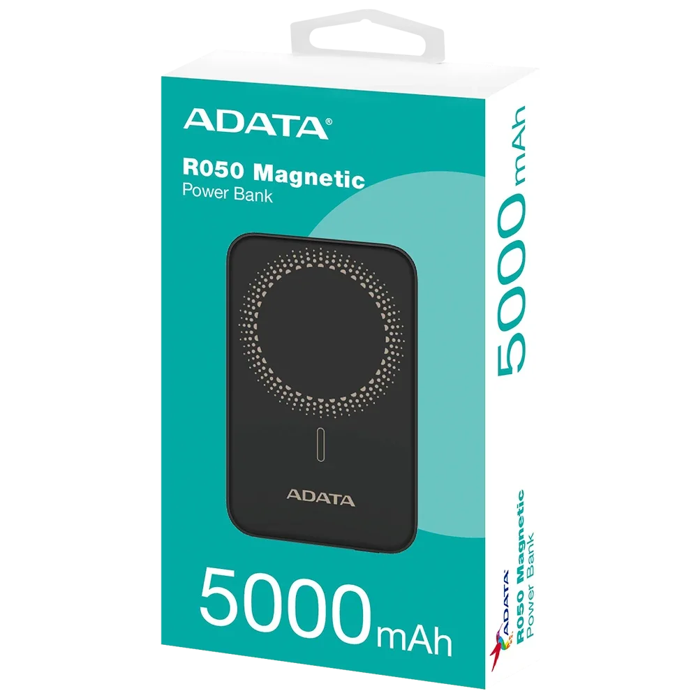 Power Bank Adata R050 - Carga Rapida - 5000MAH Carga Inalambrica Magnetica - Negra