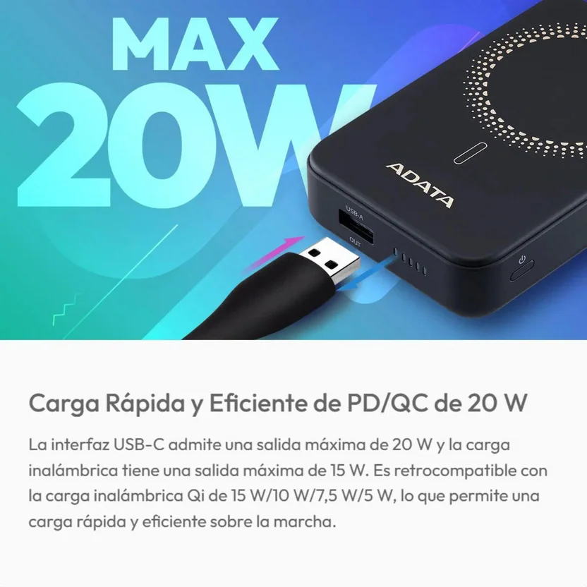 Power Bank Adata R0100 - Carga Rapida - 10000MAH Carga Inalambrica Magnetica - Con Soporte Plegable - Negra miniatura 7