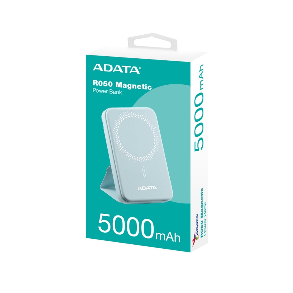 Power Bank Adata R050 - Carga Rapida - 5000MAH Carga Inalambrica Magnetica - Azul