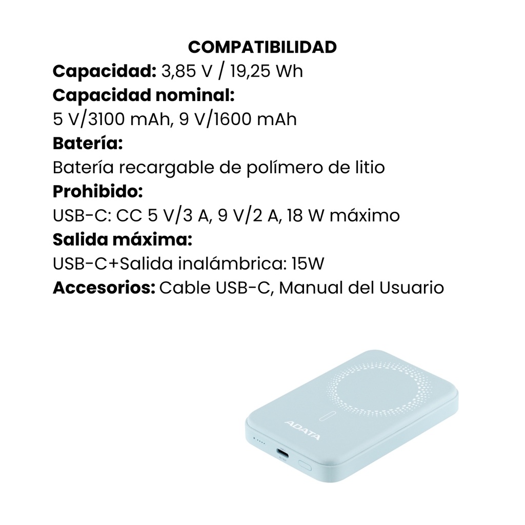 Power Bank Adata R050 - Carga Rapida - 5000MAH Carga Inalambrica Magnetica - Azul miniatura 6