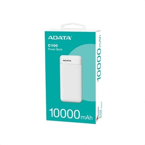 Power Bank Adata C100 - Carga Rapida - 10000MAH - 2 Puertos USB - 1 Tipo C - Pantalla - Blanca