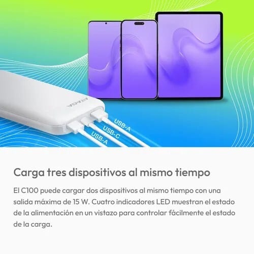 Power Bank Adata C100 - Carga Rapida - 10000MAH - 2 Puertos USB - 1 Tipo C - Pantalla - Blanca miniatura 3