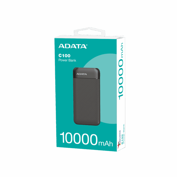 Power Bank Adata C100 - Carga Rapida - 10000MAH - 2 Puertos USB - 1 Tipo C - Negra