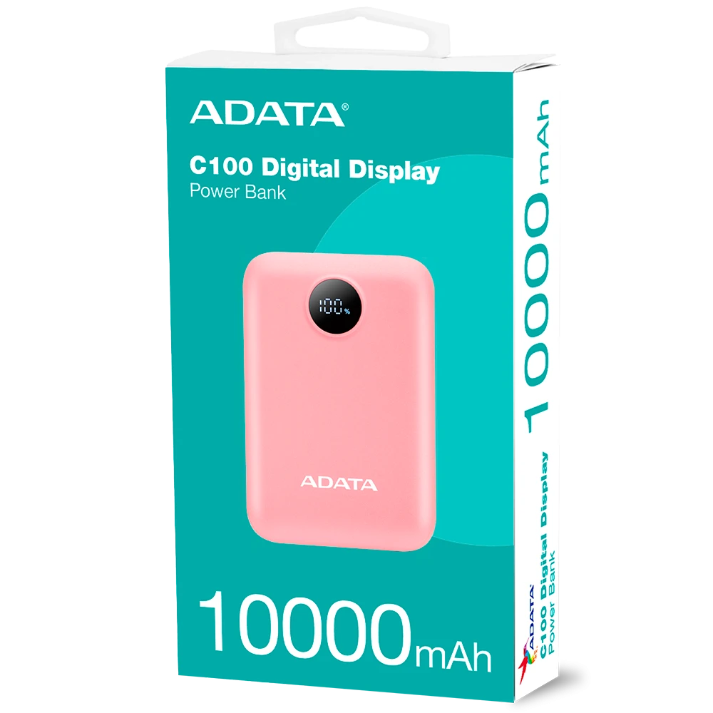 Power Bank Adata C100 - Carga Rapida - 10000MAH - 2 Puertos USB - 1 Tipo C - Rosa