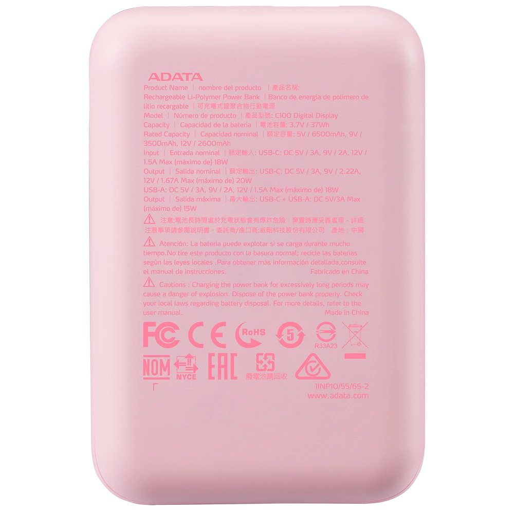 Power Bank Adata C100 - Carga Rapida - 10000MAH - 2 Puertos USB - 1 Tipo C - Rosa miniatura 5