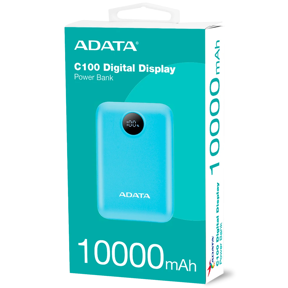 Power Bank Adata C100 - Carga Rapida - 10000MAH - 2 Puertos USB - 1 Tipo C - Azul