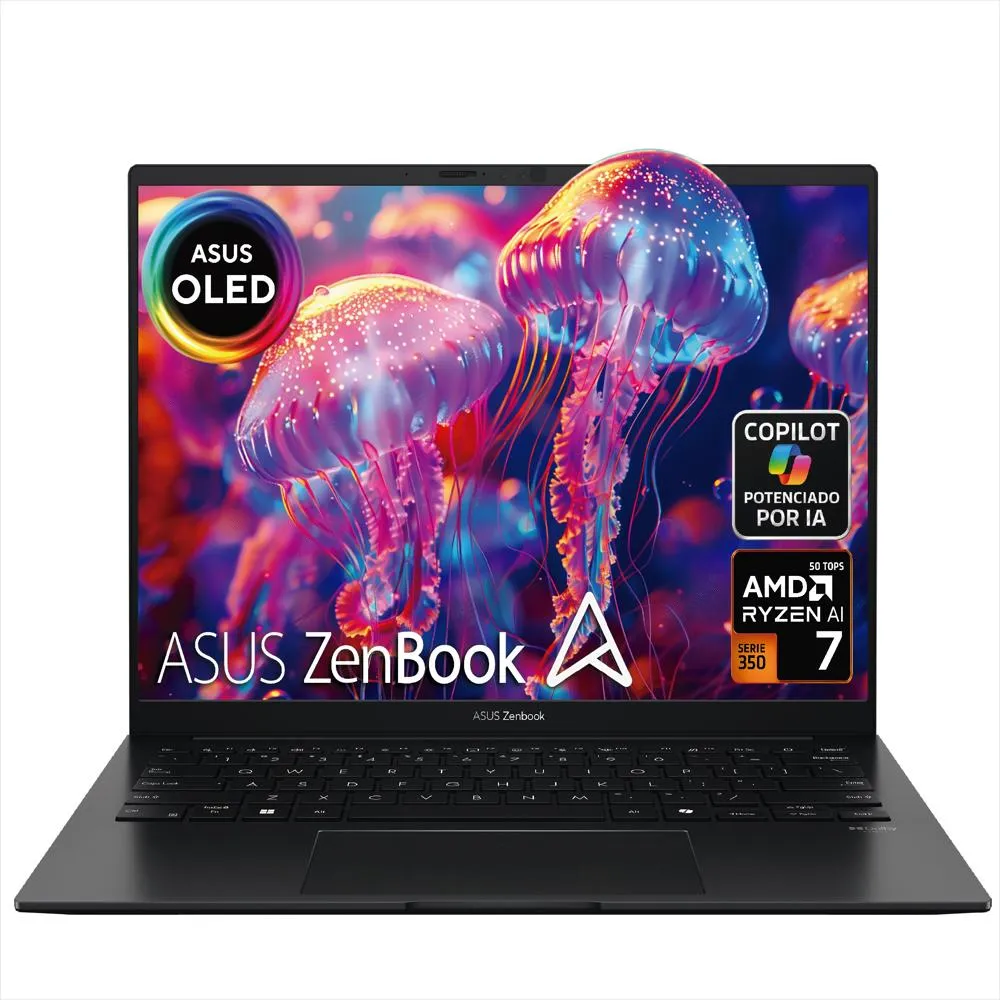 Asus Zenbook UM3406KA-QD227 - Amd Ryzen AI 7 350 - 16GB LPDDR5X - 1 Tera SSD - Pantalla 14" OLED WUXGA - No DVD - HDMI - Freedos - Jade Black