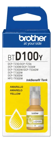 Tinta Brother BTD100Y Yellow - 48,8ML - Compatible Con MC-T930DW -DCP-T830DW- DCP-T730DW - DCP-T530DW - DCPT430W - DCP-T230 miniatura 3