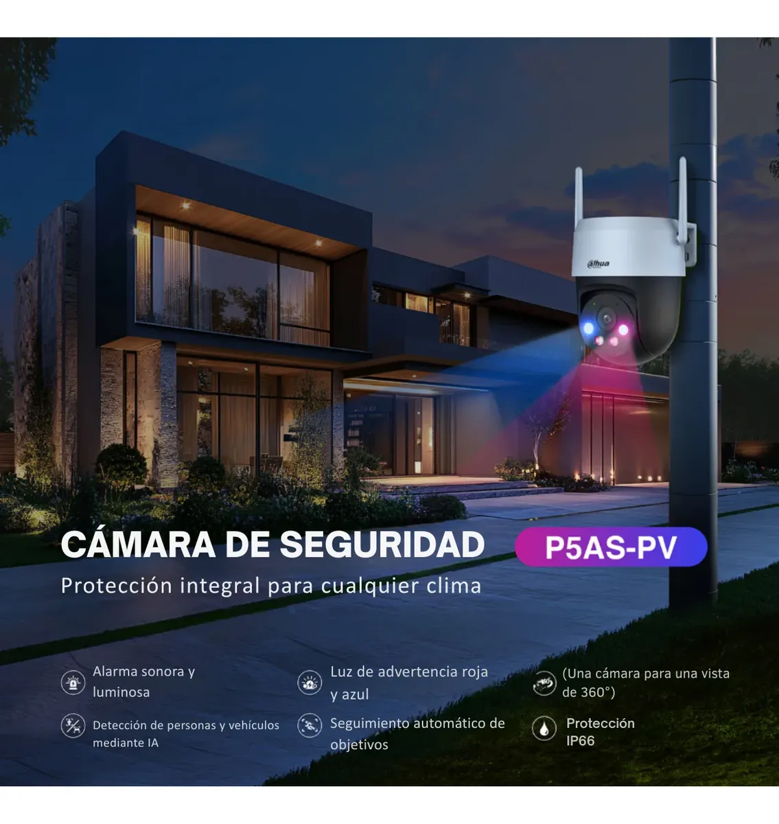 Dahua DH-H5A - 5MP 3K - Vista 360 - Incluye Microfono Y Altavoz - Almacena Hasta 256GB Micro Sd -deteccion AI Humana Y Mascotas - WIFI 6 - RJ45