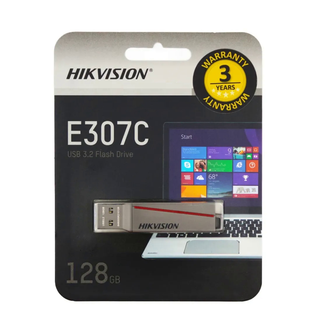 Memoria USB Hikvision E307C Dual Slim - 128GB - Conector USB A Y USB C - Metalica - Silver