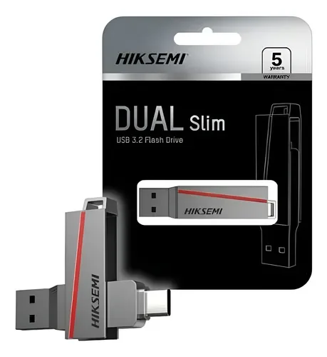 Memoria USB Hikvision E307C Dual Slim - 256GB - Conector USB A Y USB C - Metalica - Silver