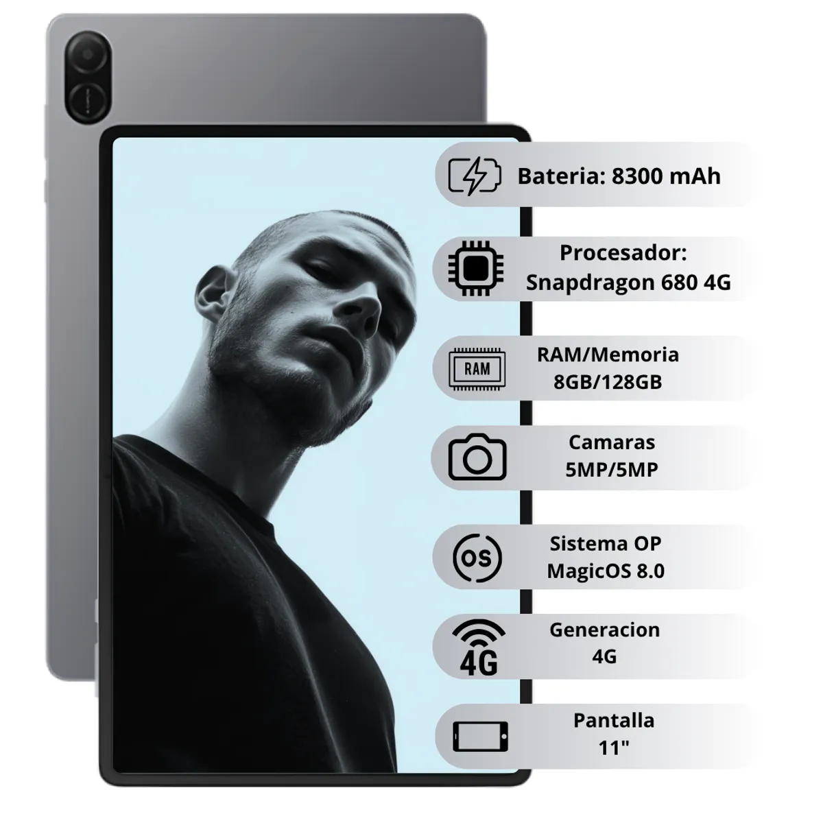 Honor Pad X8A - Pantalla 11" - Octa Core (4X 2,8GHZ / 4 X 1,9GHZ) - 128GB Memoria 8GB - Android 14 - Doble Camara - WIFI - Negra + Cover miniatura 3