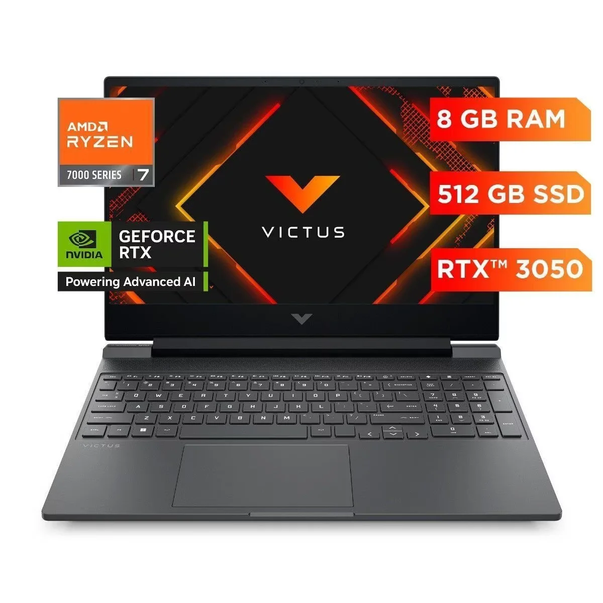HP Victus 15-FB3019LA - Amd Ryzen 7 7445HS - 8GB DDR5 - 512GB SSD - Pant 15,6" FHD - No DVD - RJ45 - Geforce RTX 3050 6GB GDDR6 - Freedos - Silver