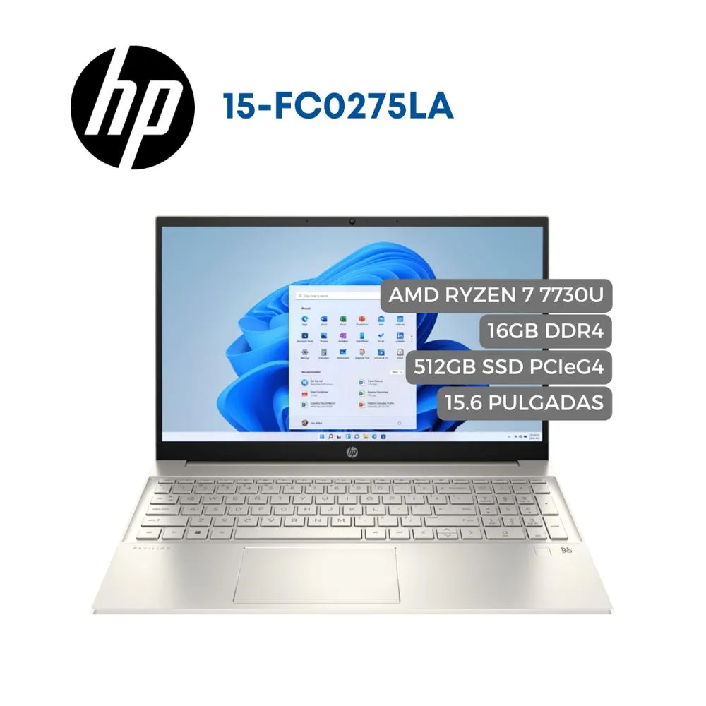 HP 15-FC0275LA - Amd Ryzen 7 7730U - 16GB DDR4 - 512GB SSD - Pantalla 15,6" FHD - No DVD - HDMI - Freedos - Dorado Calido ( B9TR3LA#ABM )