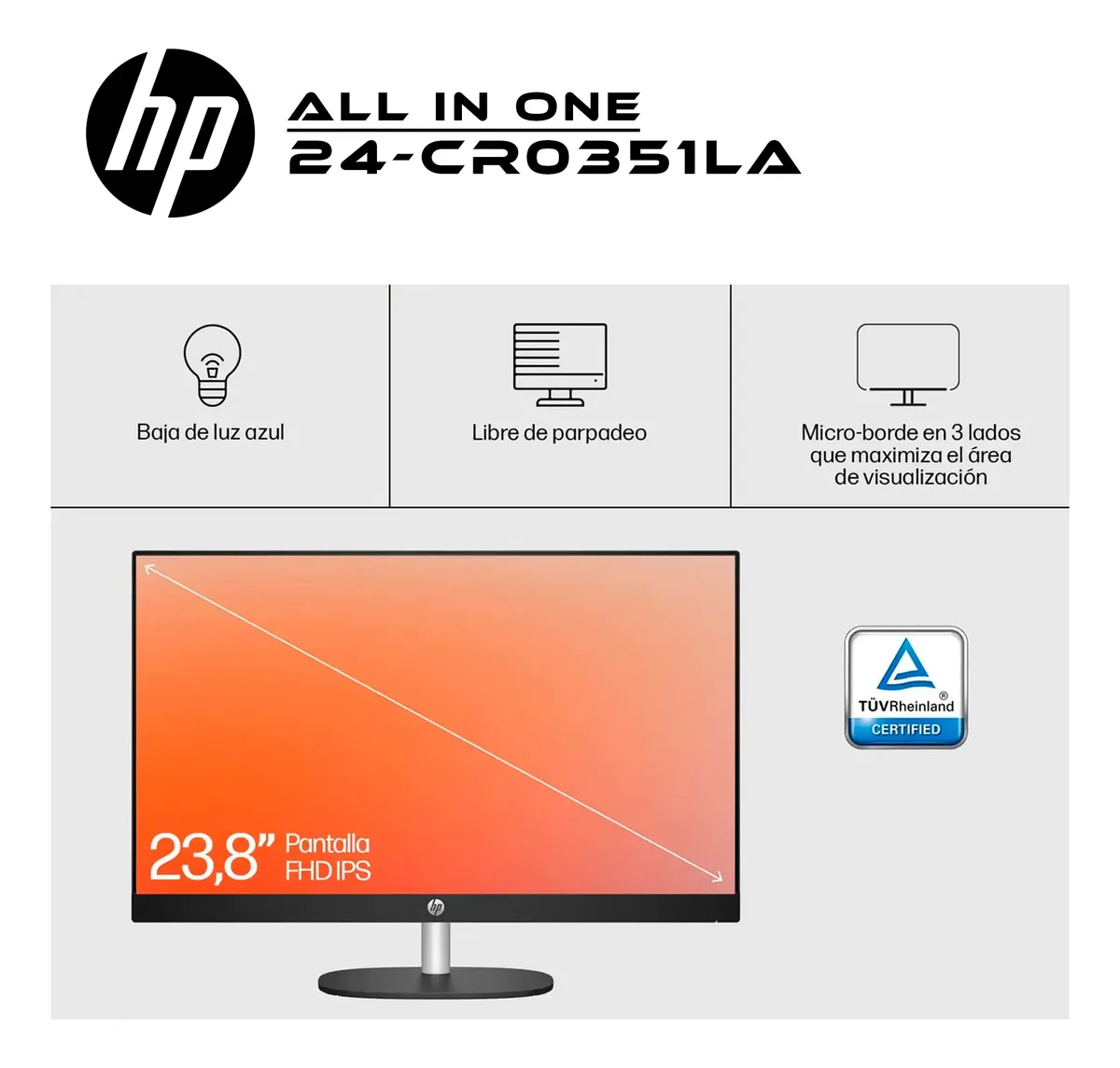 AIO HP 24-CR0351LA - Intel Core I5 1334U - 8GB DDR4 - 512GB SSD - Pantalla 23,8" FHD - No DVD - HDMI - Freedos - Negro ( C34JTLA#ABM ) miniatura 4