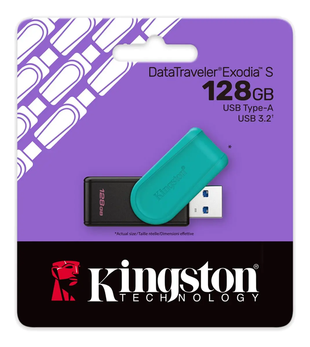 Memoria USB Kingston Datatraveler 3.2 DTX Exodia S - 128GB - Tapa Giratoria - Negra Con Turquesa