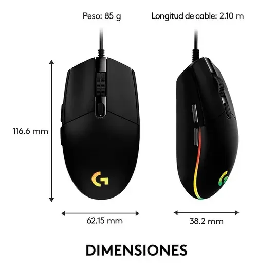 Mouse Gaming Logitech G203 Lightsync- Negro - USB -alambrico - Rgb - 6 Botones Programables - Resol. 200 / 8000 Dpi - Respuesta 1000HZ (1MS) miniatura 5