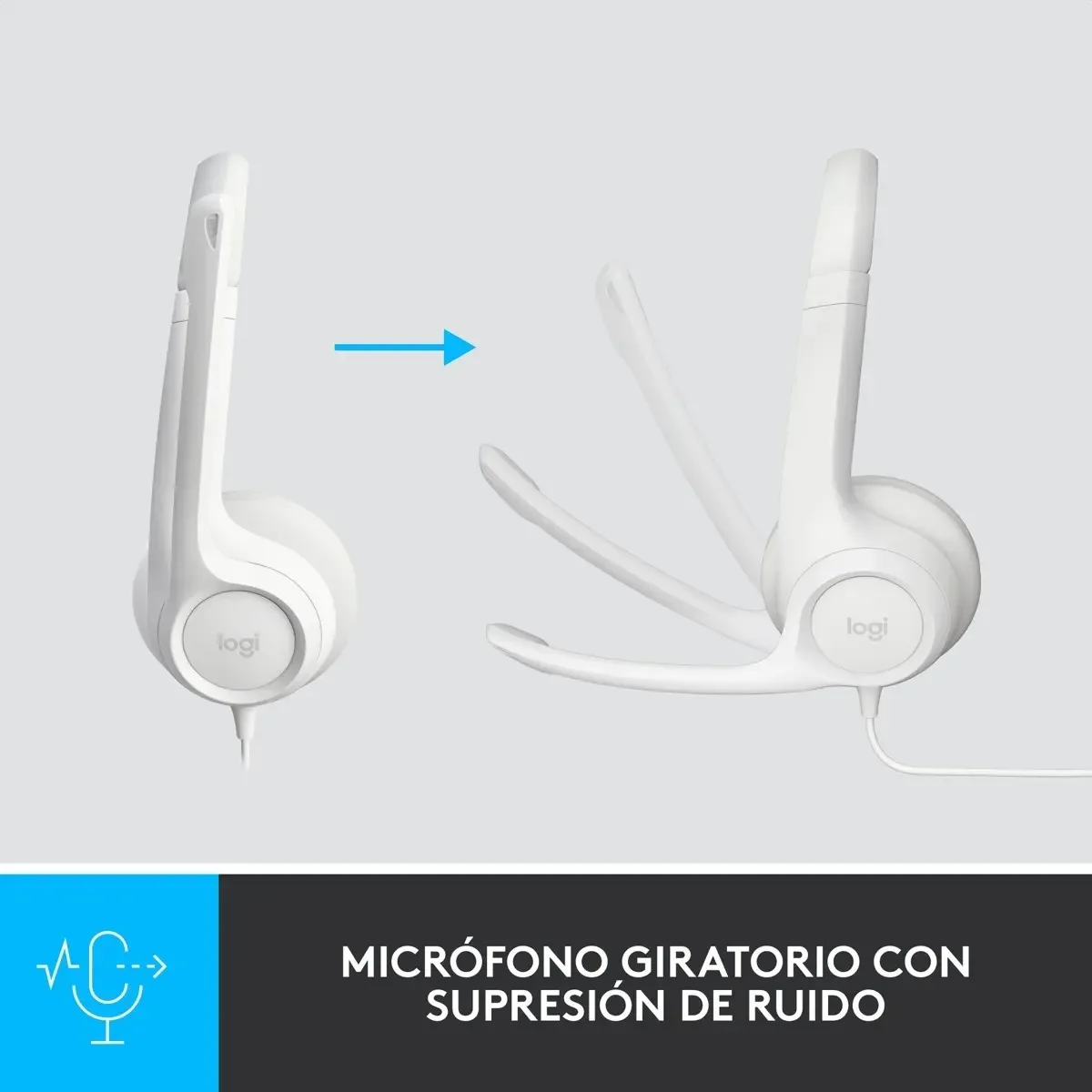 Diadema Logitech H390 - USB - Con Microfono - Permite Controlar El Volumen - Blanca miniatura 3