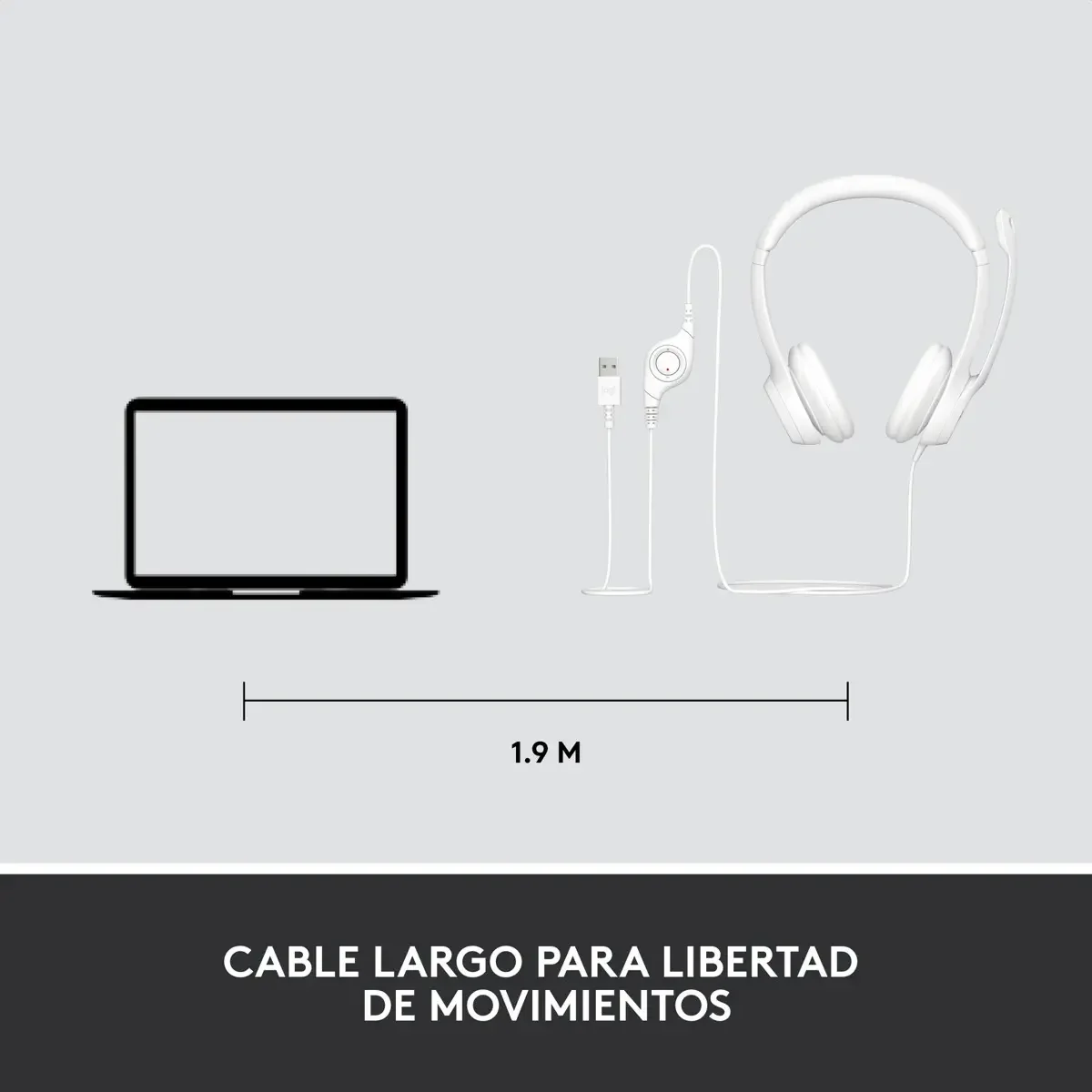 Diadema Logitech H390 - USB - Con Microfono - Permite Controlar El Volumen - Blanca miniatura 6