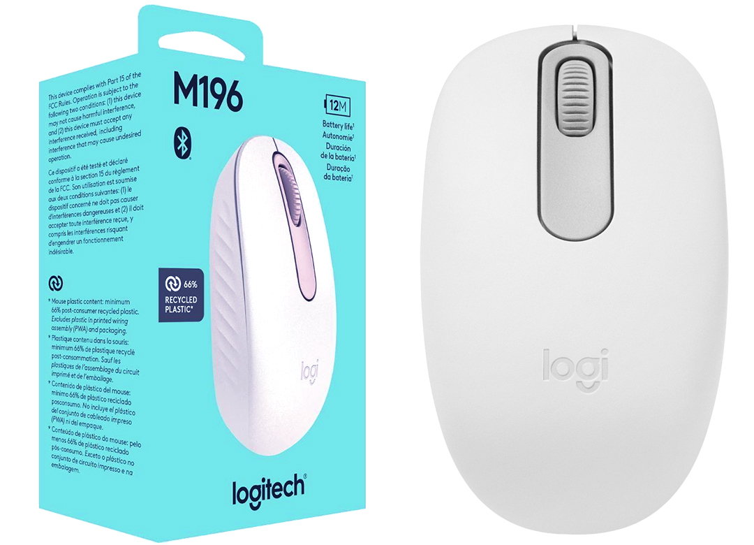 Mouse Logitech M196 - Inalambrico - Bluetooth - USB - Blanco Perla