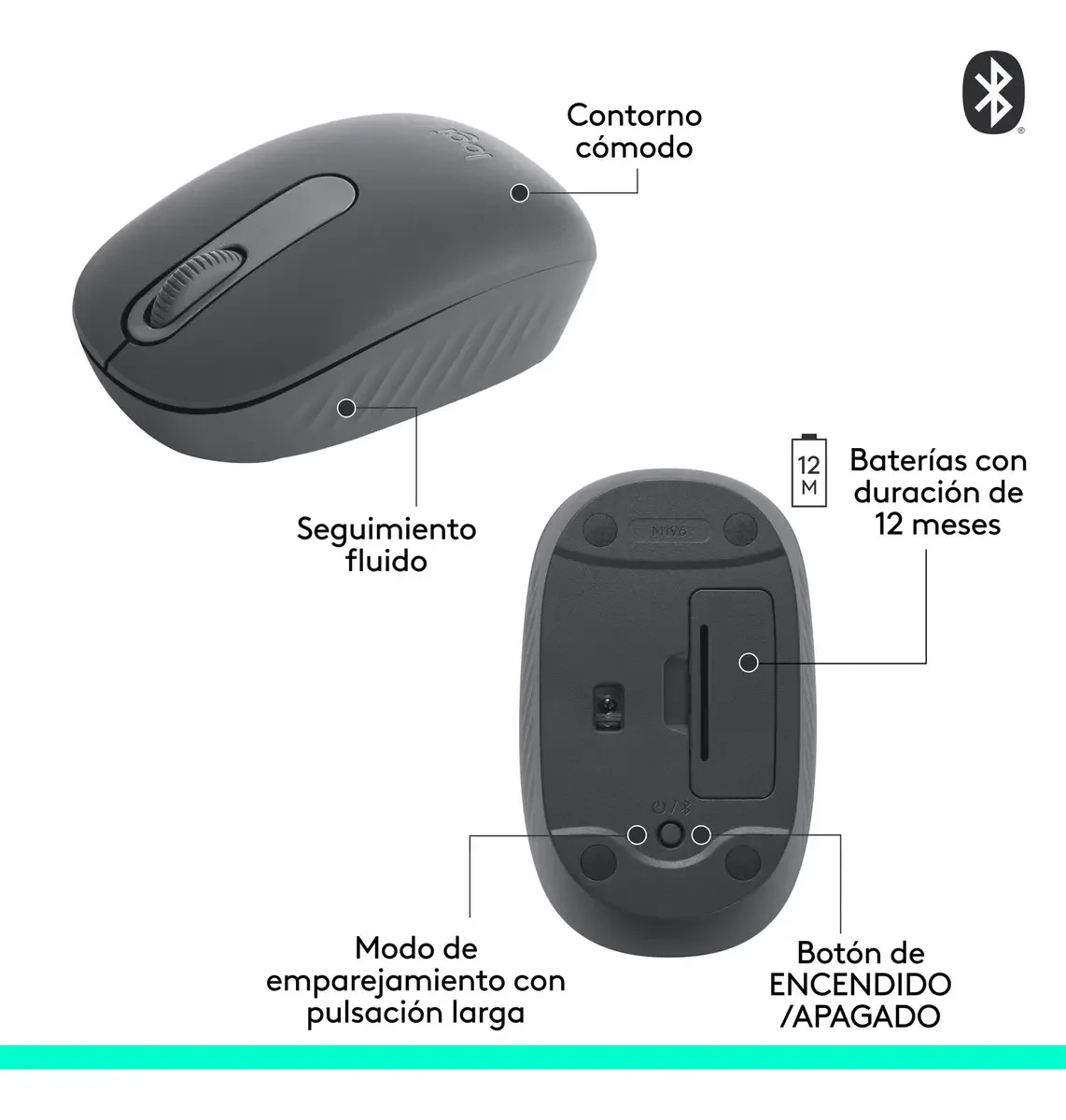 Mouse Logitech M196 - Inalambrico - Bluetooth - USB - Grafito miniatura 3