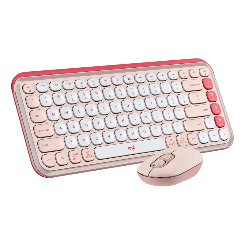 Combo Teclado Y Mouse Logitech Pop Icon - Inalambrico - Bluetooth - Silencioso - Teclas De Accion Y Personalizables - Rosa Y Blanco