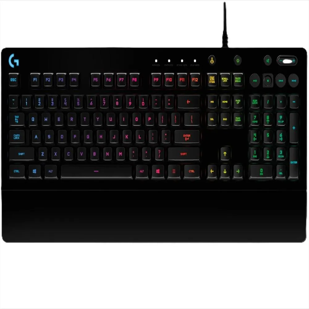 Teclado Gaming Logitech G213 Prodigy - Rgb Lightsync - Negro - USB - Alambrico - Resistente A Salpicaduras - Con Reposamanos