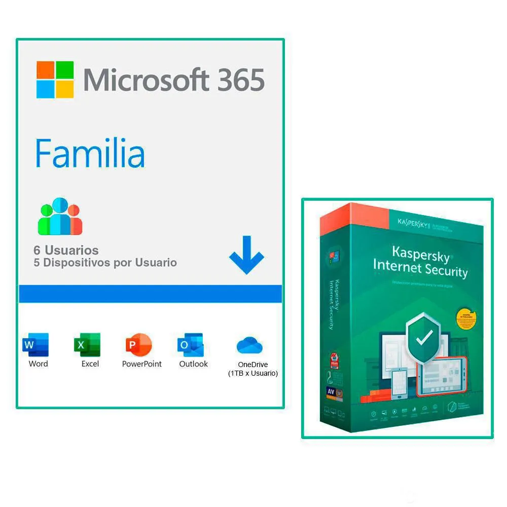 Microsoft Office 365 Family 6 Usuarios 30 Dispositivos ESD + Kaspersky 1 Usuario .standard 12 Meses - Pines Virtuales